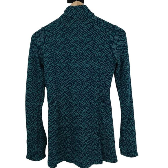 Ibex 100% Merino Wool Zip Up Mock Neck Sweater Size XS Blue Geometric Juliet - Picture 10 of 16